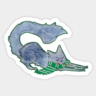 Black cat green and silver Sticker